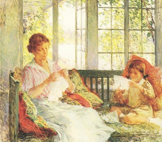 My Wife and Daughter (Willard Metcalf) painting
