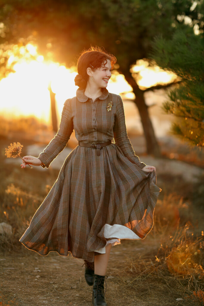 Checkered Linen Dress Son de Flor