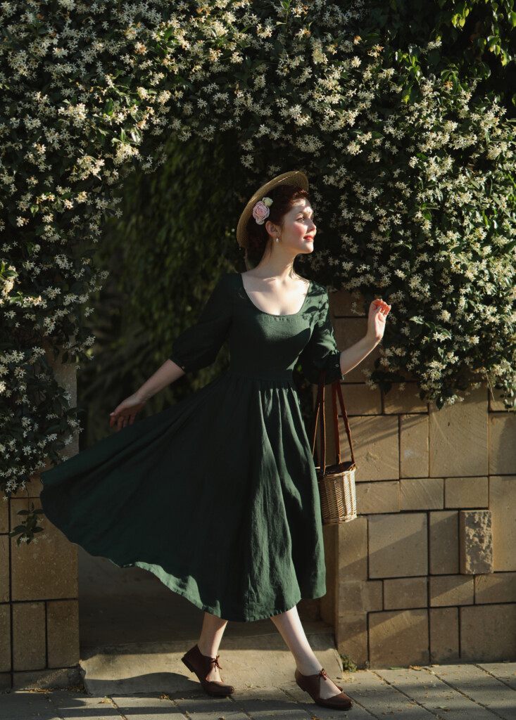 Green Linen Dress Son de Flor